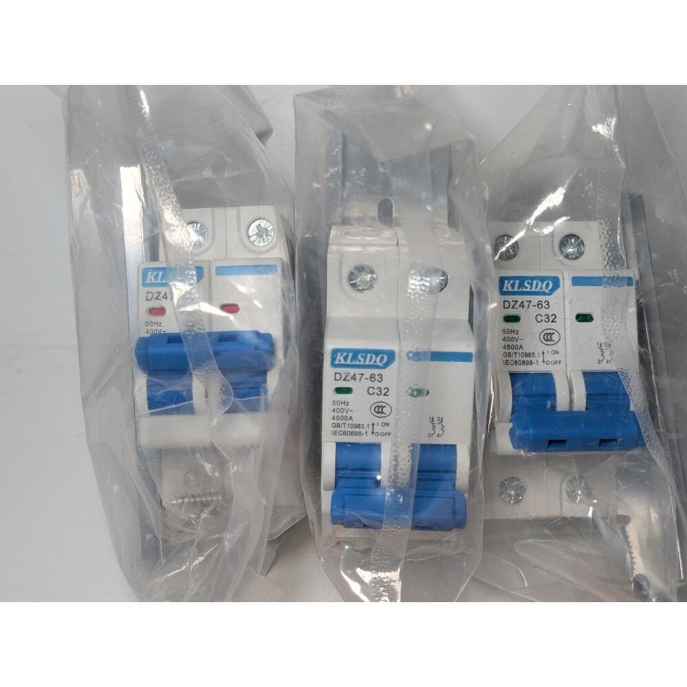 3 Pack KLSDQ DZ47-63 C32 Double Pole Circuit Breakers 400V 4500A New